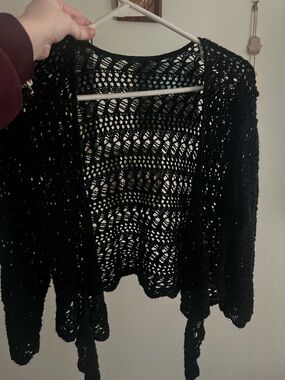 Black Open-Knit Women's Sweater Cardigan